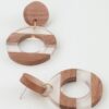 Two-Tone Retro Grain Drop Earrings - Wood & Striped Accents