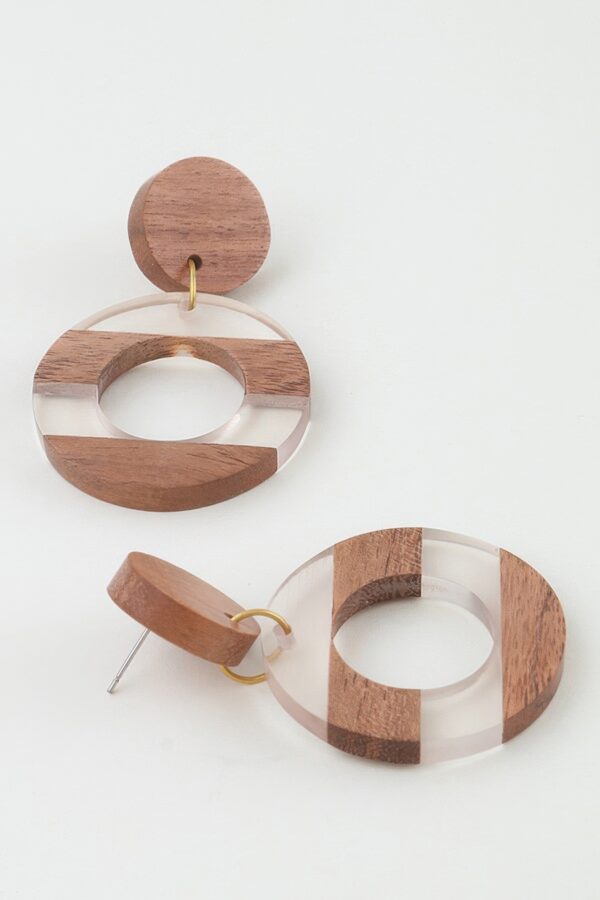 Two-Tone Retro Grain Drop Earrings - Wood & Striped Accents