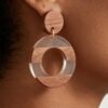 Two-Tone Retro Grain Drop Earrings - Wood & Striped Accents
