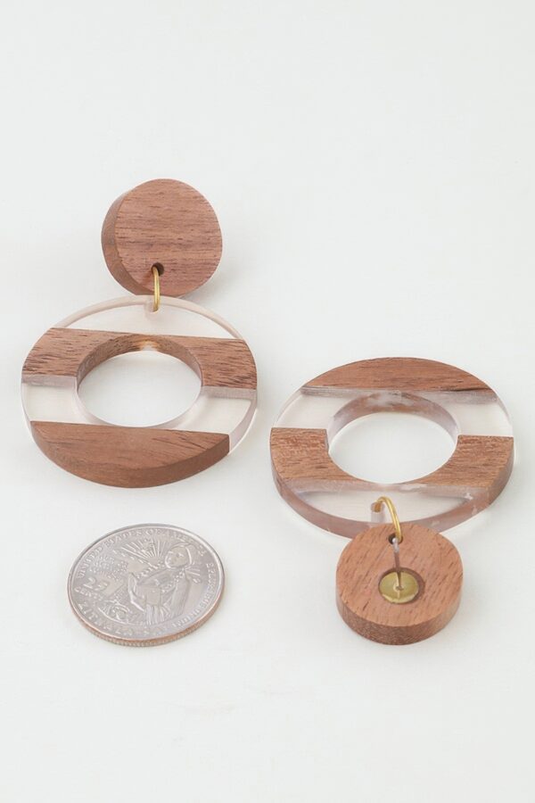 Two-Tone Retro Grain Drop Earrings - Wood & Striped Accents