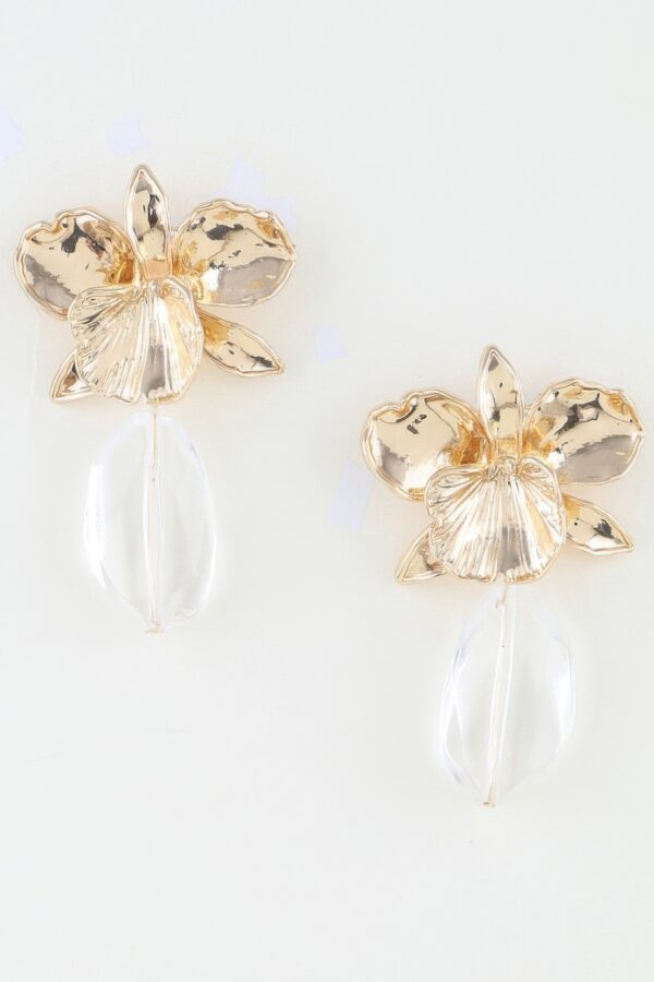 Hammered Orchid Drop Earrings with Clear Teardrop
