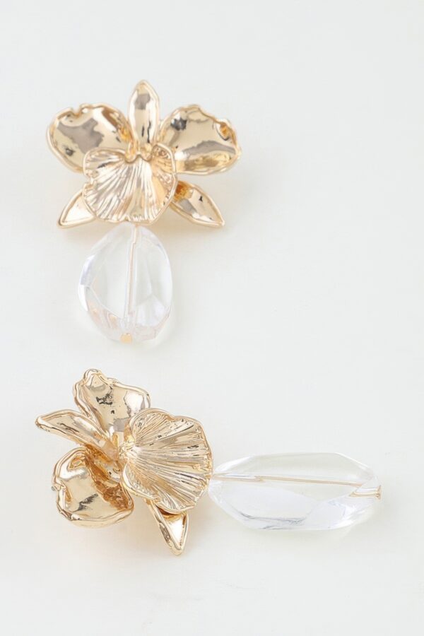 Hammered Orchid Drop Earrings with Clear Teardrop