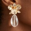Hammered Orchid Drop Earrings with Clear Teardrop
