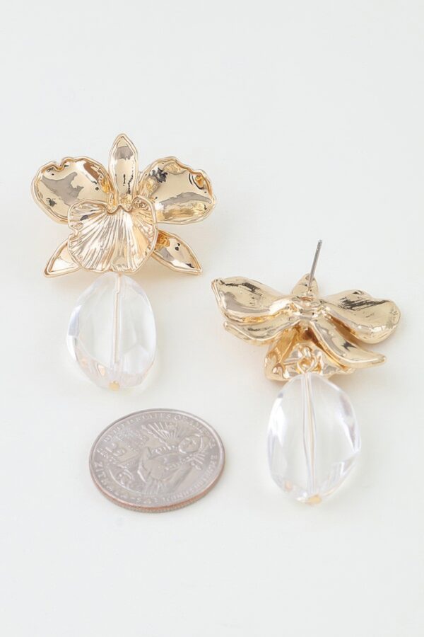 Hammered Orchid Drop Earrings with Clear Teardrop