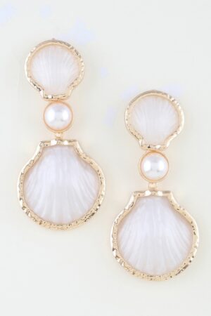 Hammered Shell Stone Drop Earrings