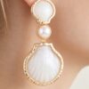 Hammered Shell Stone Drop Earrings