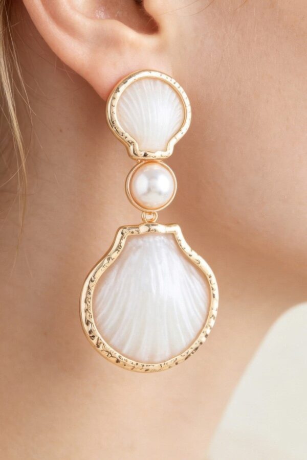 Hammered Shell Stone Drop Earrings