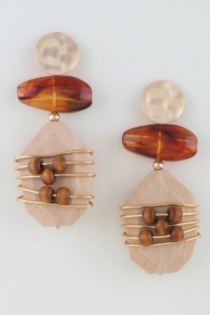 Architectural Pillar Drop Earrings with Marble Accent