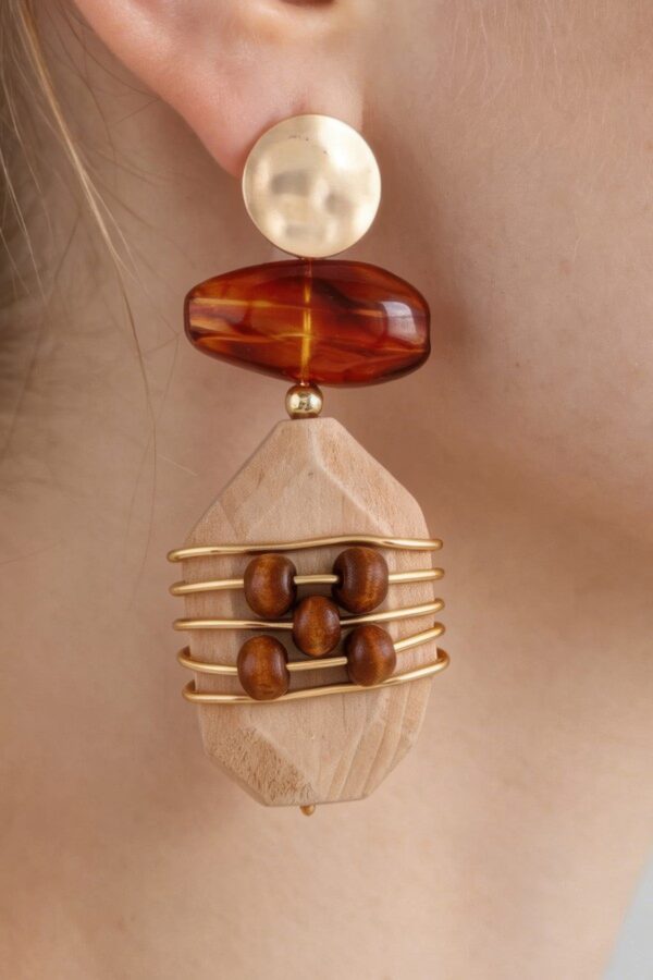Architectural Pillar Drop Earrings with Marble Accent