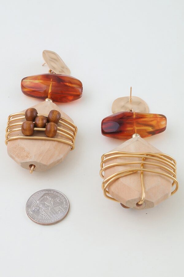 Architectural Pillar Drop Earrings with Marble Accent