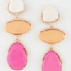 Triple Drop Retro Stone Earrings with Textured Metal