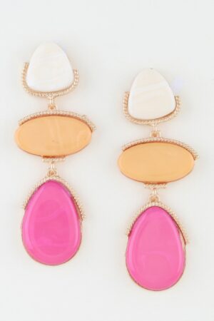 Triple Drop Retro Stone Earrings with Textured Metal