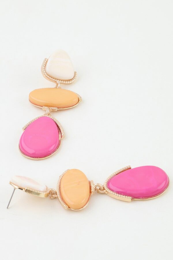 Triple Drop Retro Stone Earrings with Textured Metal