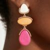 Triple Drop Retro Stone Earrings with Textured Metal