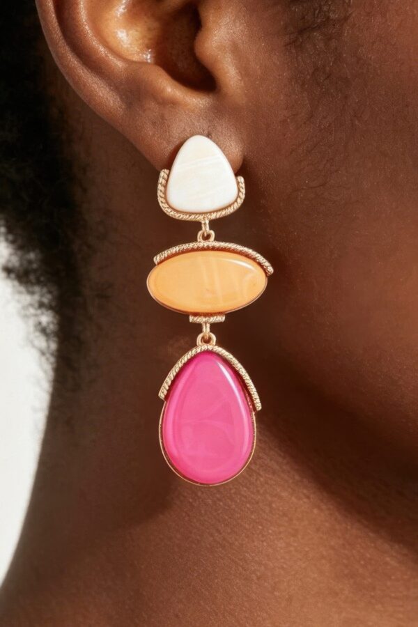 Triple Drop Retro Stone Earrings with Textured Metal