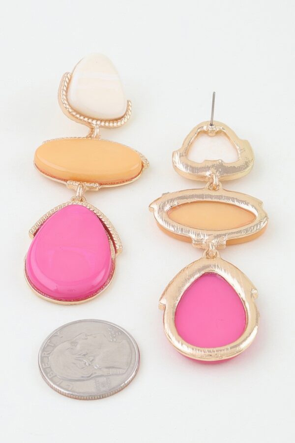 Triple Drop Retro Stone Earrings with Textured Metal
