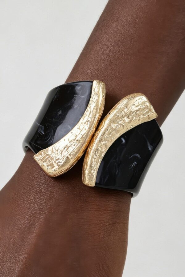 Abstract Stone Pillar Cuff Bracelet - Sculptural Marble Accent
