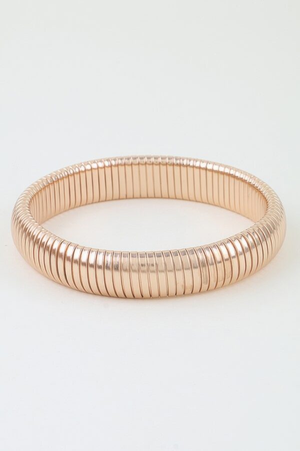 Polished Snake Chain Bangle - Ribbed Slip-On Bracelet