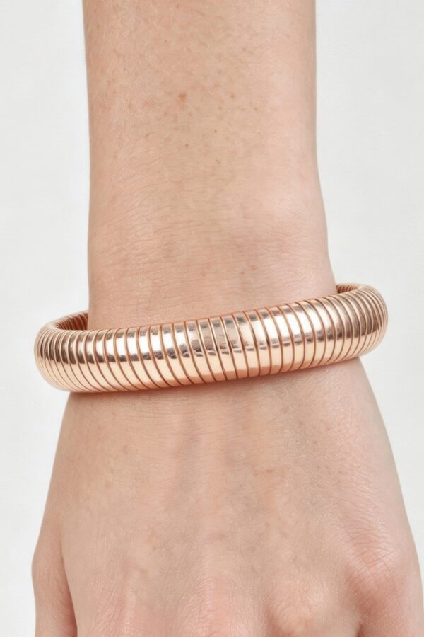 Polished Snake Chain Bangle - Ribbed Slip-On Bracelet