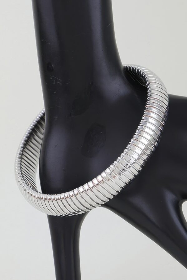 Polished Snake Chain Bangle - Ribbed Slip-On Bracelet