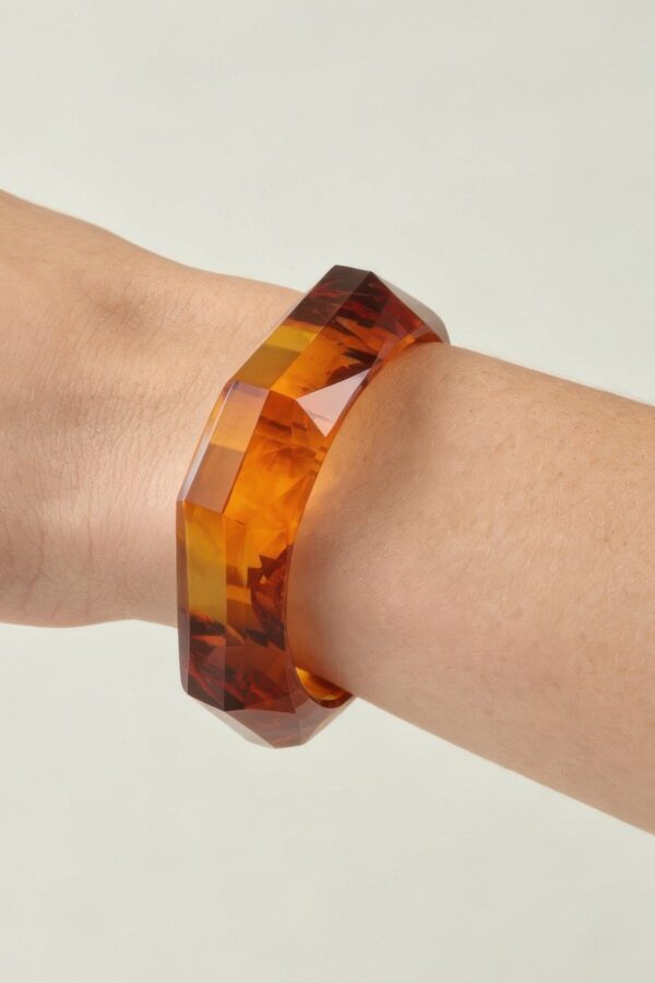 Geometric Crystal Cuff Bracelet - Sculptural Polished Finish