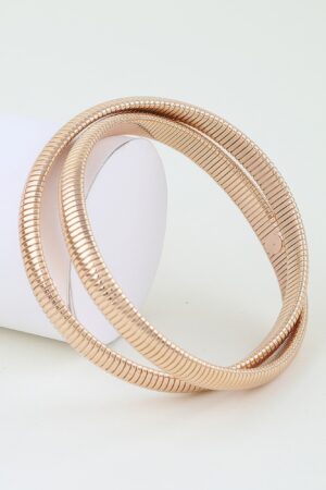 Intertwined Snake Chain Bangle Bracelet – Ribbed Polished Finish