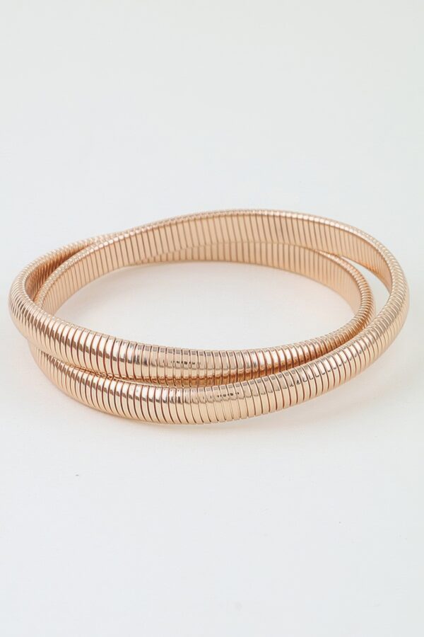 Intertwined Snake Chain Bangle Bracelet - Ribbed Polished Finish