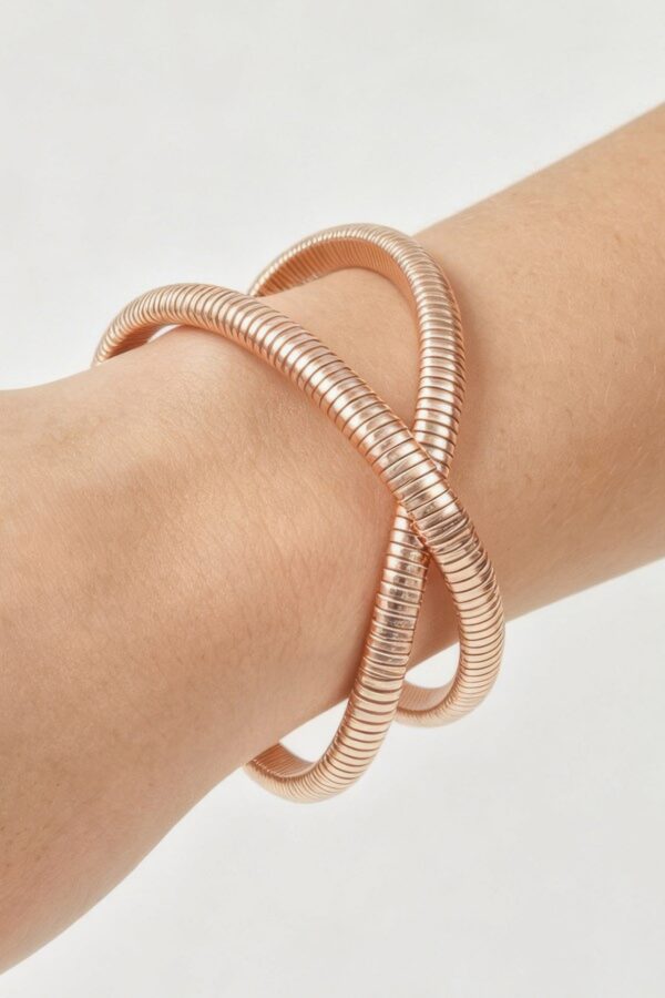 Intertwined Snake Chain Bangle Bracelet - Ribbed Polished Finish