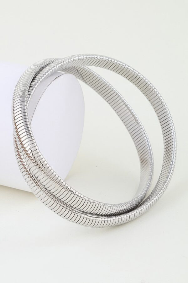 Intertwined Snake Chain Bangle Bracelet - Ribbed Polished Finish