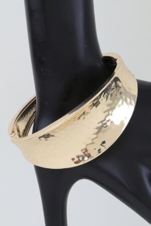 Hammered Leaf-Clasp Wide Cuff Bracelet