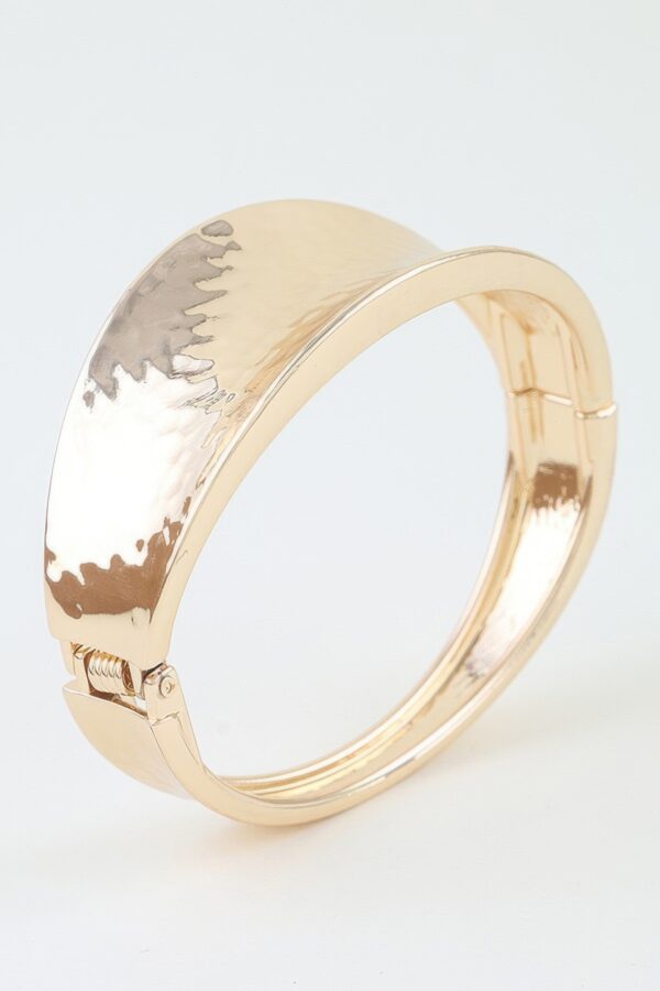 Hammered Leaf-Clasp Wide Cuff Bracelet