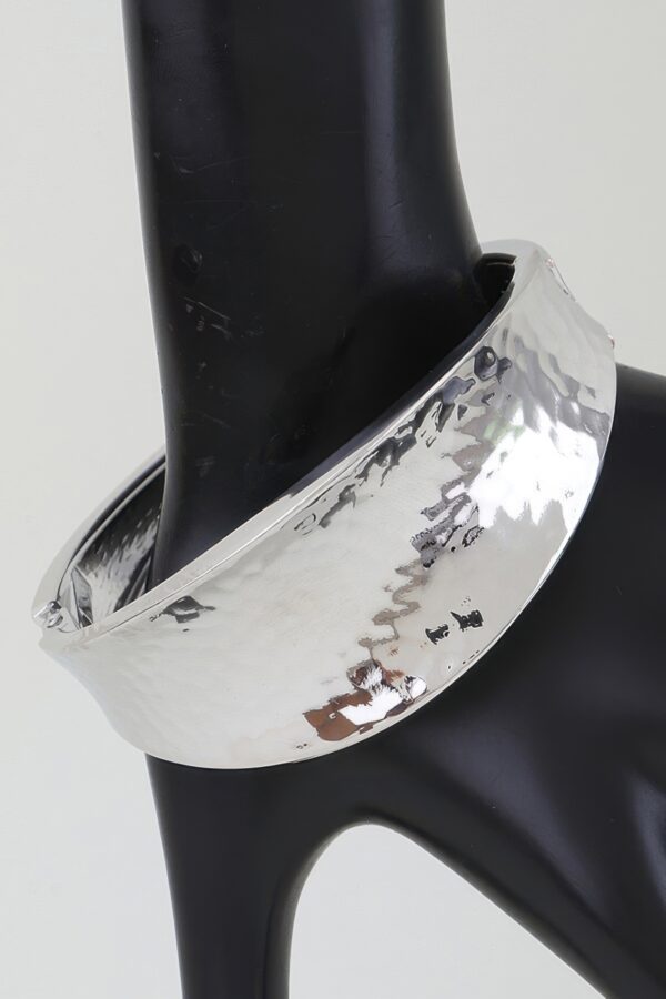Hammered Leaf-Clasp Wide Cuff Bracelet