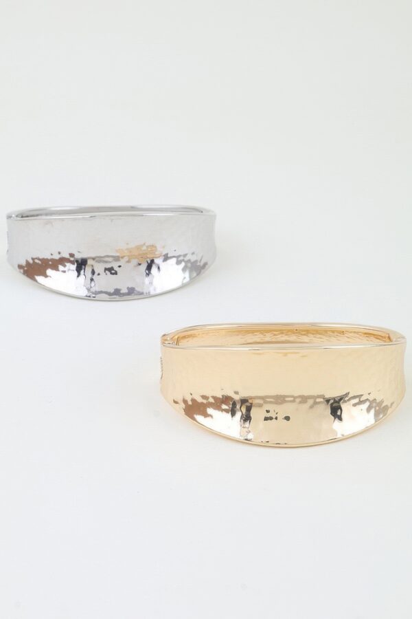 Hammered Leaf-Clasp Wide Cuff Bracelet