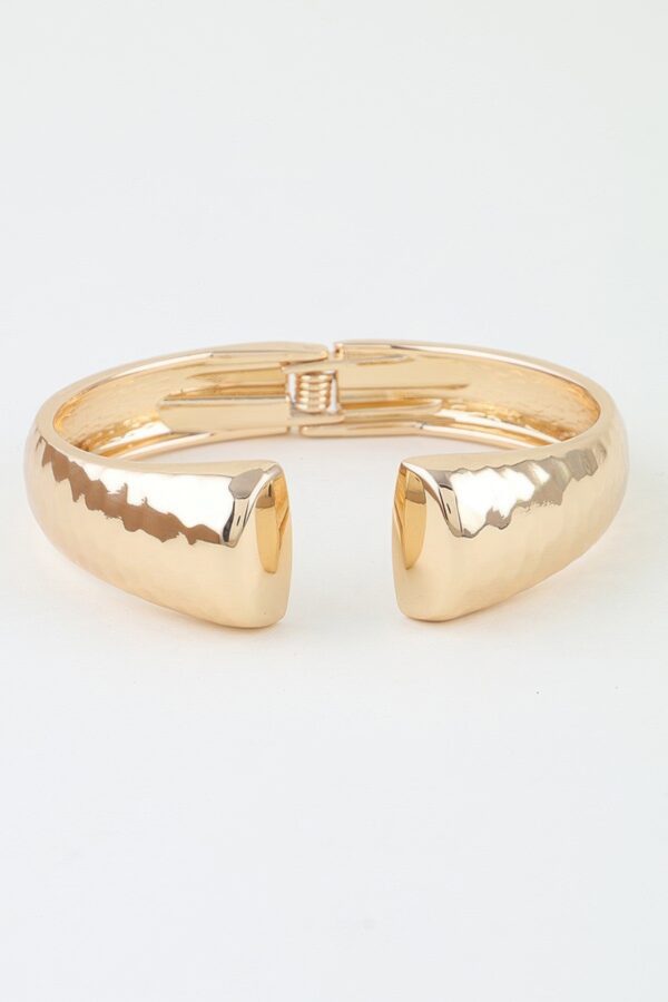 Hammered Open-Clasp Cuff Bracelet - Textured Polished Finish