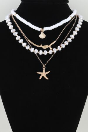 Layered Starfish Beaded Necklace – 16″ Coastal Charm