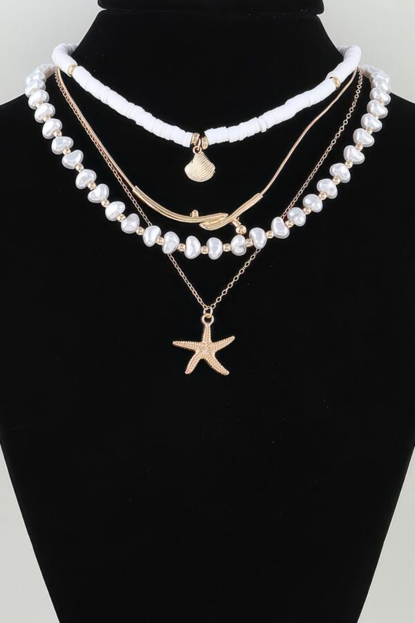 Layered Starfish Beaded Necklace – 16″ Coastal Charm
