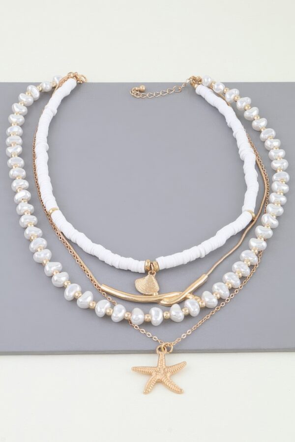 Layered Starfish Beaded Necklace - 16" Coastal Charm