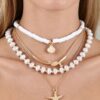Layered Starfish Beaded Necklace - 16" Coastal Charm