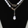 Layered Stone-Bead Statement Necklace with Paperclip Chains