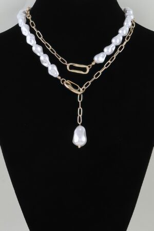 Layered Stone-Bead Statement Necklace with Paperclip Chains