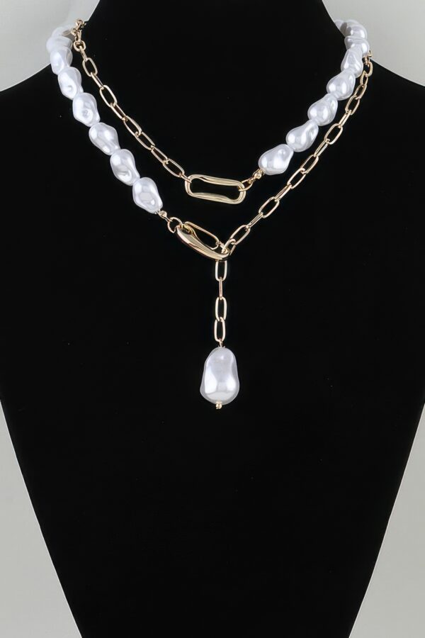 Layered Stone-Bead Statement Necklace with Paperclip Chains