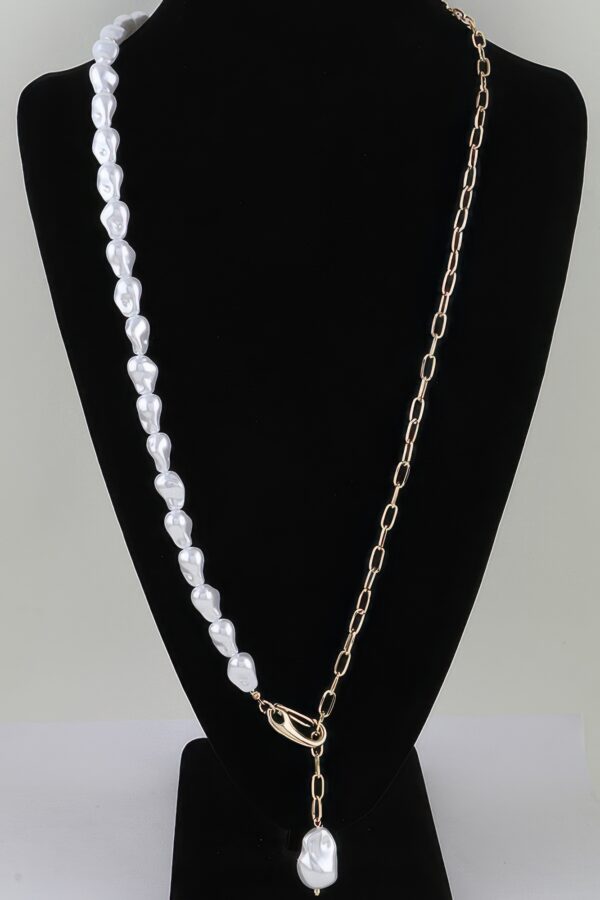 Layered Stone-Bead Statement Necklace with Paperclip Chains