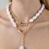 Layered Stone-Bead Statement Necklace with Paperclip Chains