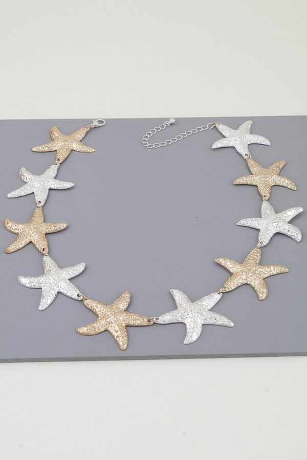 Hammered Starfish Link Necklace - Multi Pendant