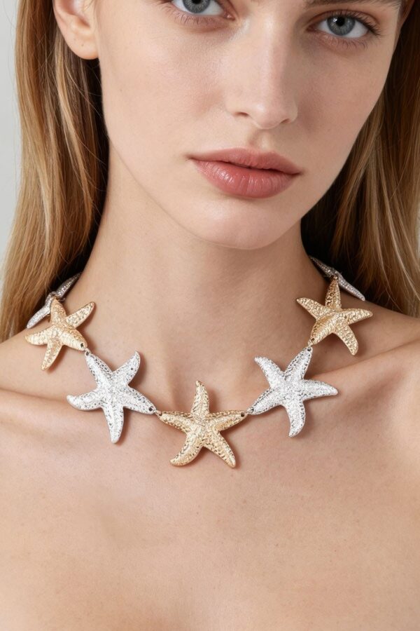 Hammered Starfish Link Necklace - Multi Pendant