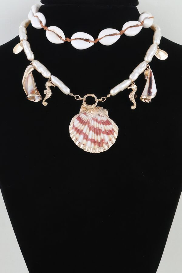 Under The Sea Double Charm Necklace – Cowrie & Scallop