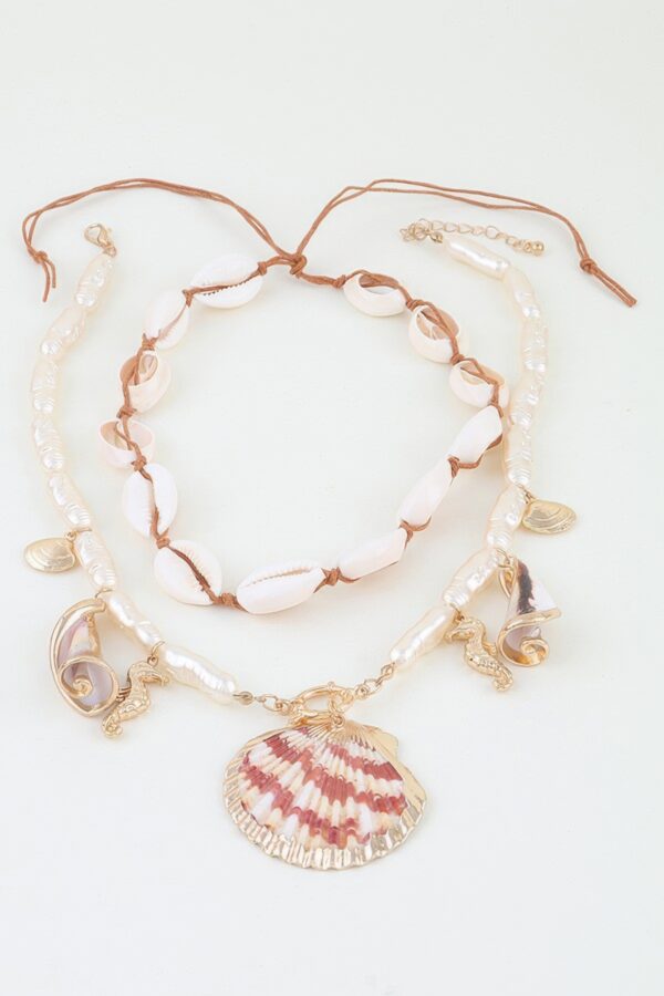 Under The Sea Double Charm Necklace - Cowrie & Scallop