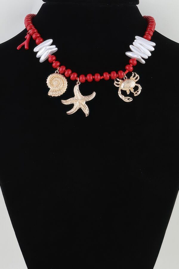 Coral Reef Hammered Beaded Necklace – Red & Gold