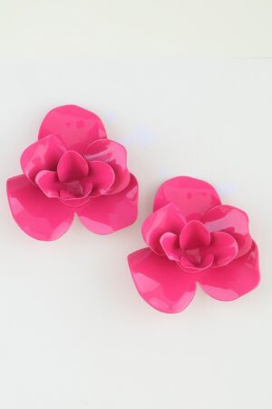Polished Blooming Rose Stud Earrings – Hot Pink