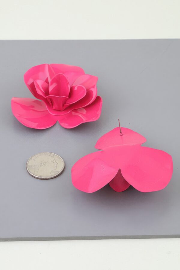 Polished Blooming Rose Stud Earrings - Hot Pink